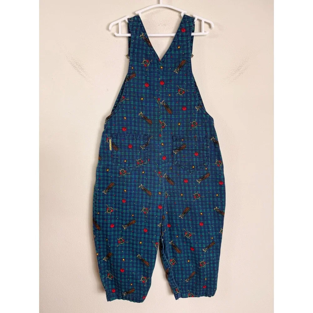 Vintage Gymboree Kids Blue  Plaid Golf Print Corduroy Overalls Size Small/2T